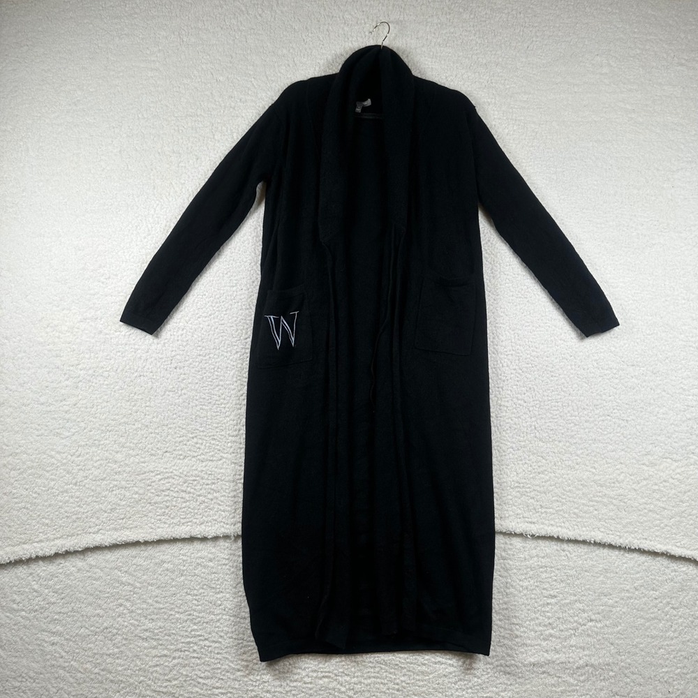 Neiman Marcus Cardigan Womens S Cashmere Duster Open Front Monogram W Black